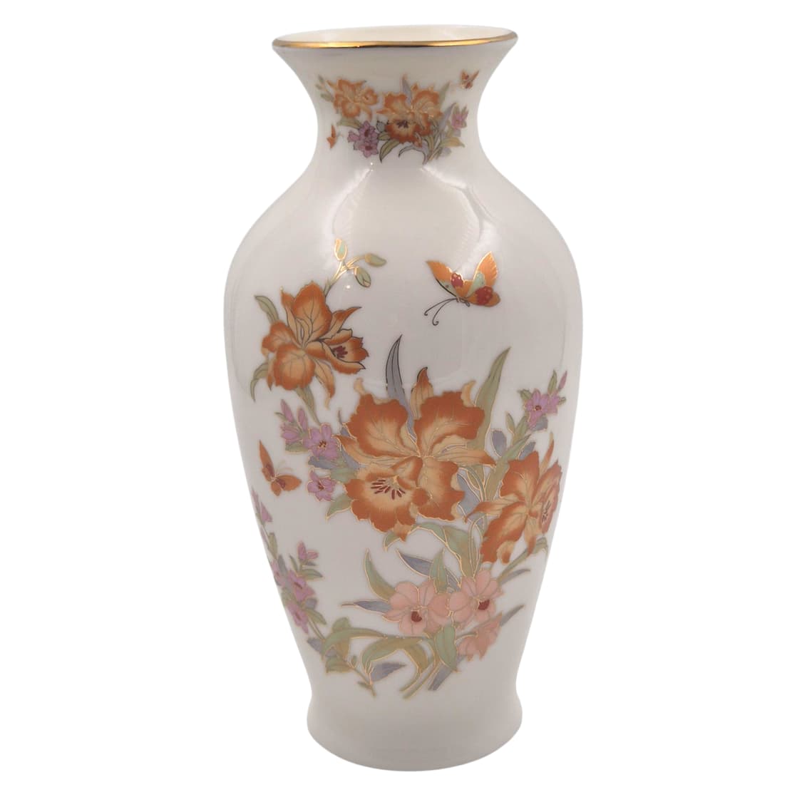 80s 메이토 금채 플로랄 나비 백자 화병 상품이미지1
