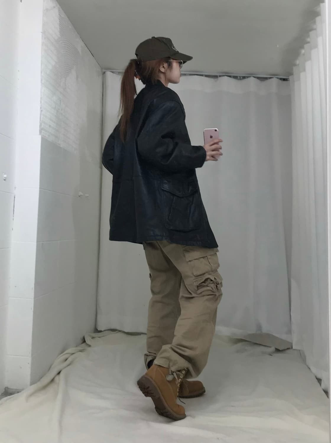 빈티지 레더 버튼 집업 가죽 자켓 상품이미지3