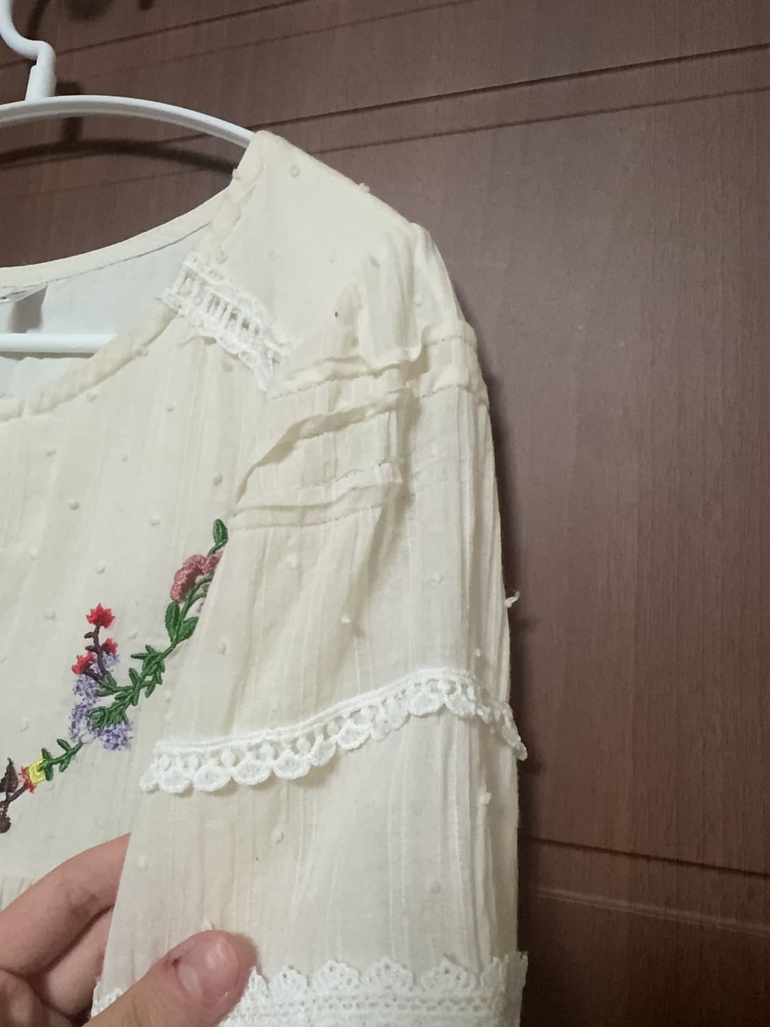 모리걸 하구미 아오이유우 빈티지 아이보리 꽃 자수 레이스 도트 원피스 상품이미지5
