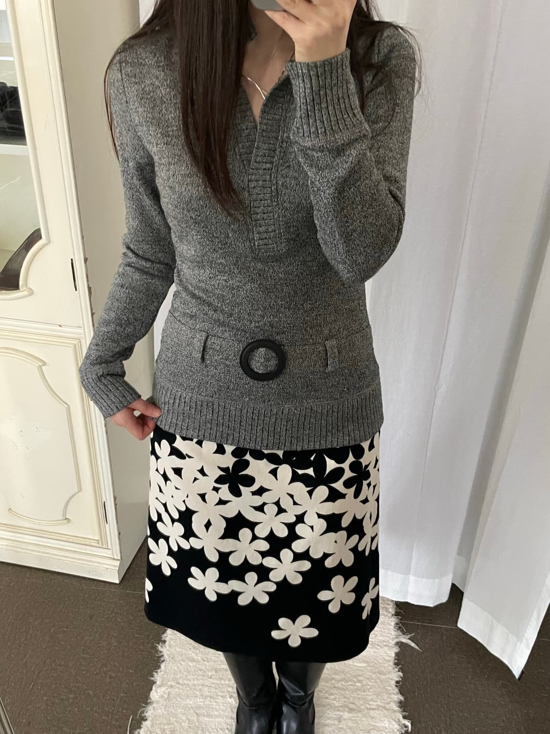 vintage belted slim collar knit 상품이미지7