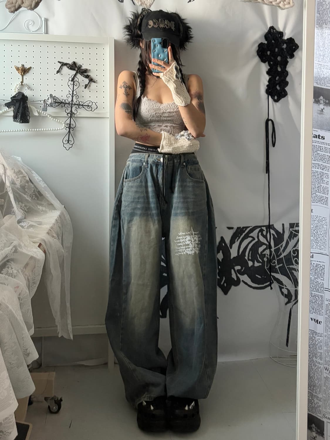 • denim hurt printed wide pants 상품이미지5