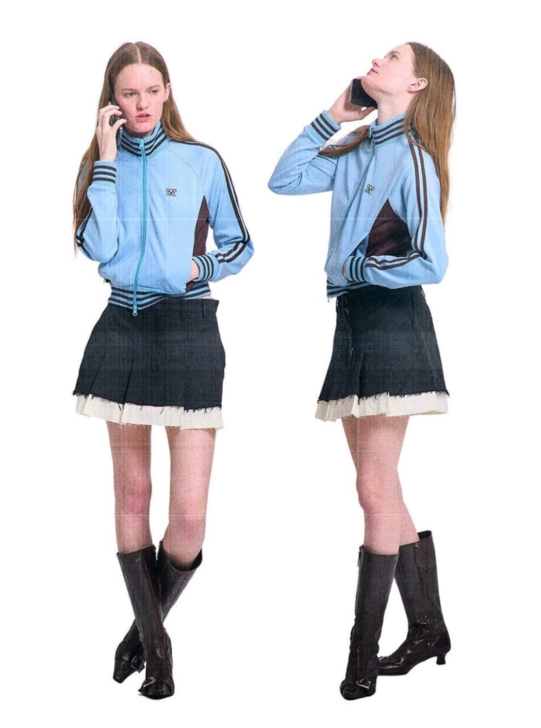 파르티멘토우먼 스트라이프 트랙 저지 집업_파스텔 블루 상품이미지1