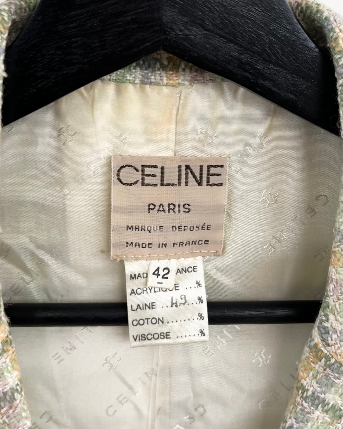 셀린느 그린 체크드 울 투버튼 노치 칼라 자켓 상품이미지7