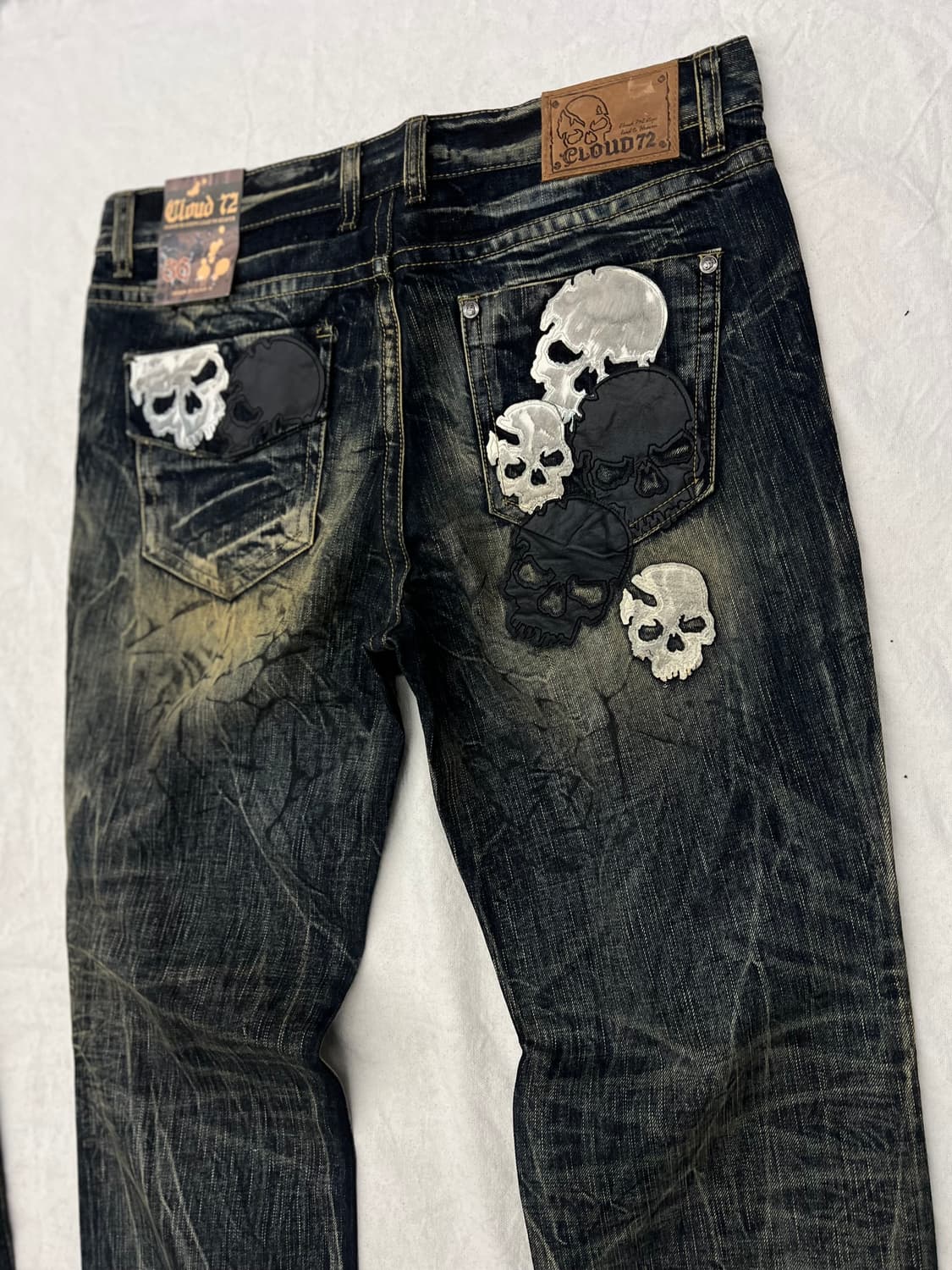 블랙&화이트 가죽스컬 데님 36 상품이미지5