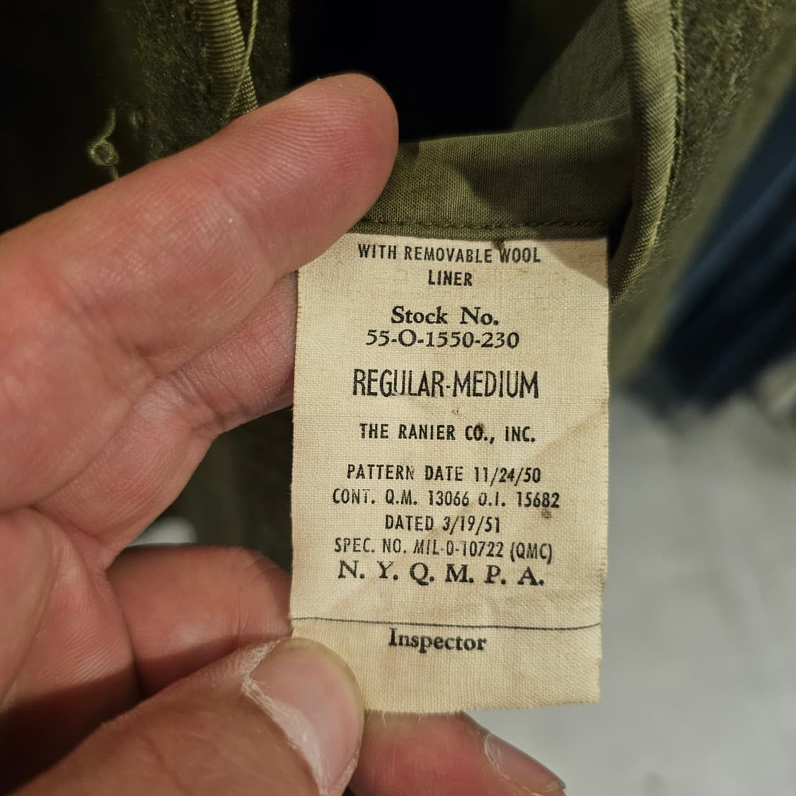 M/r 50s us army 코트 og107 외피 내피 상품이미지10