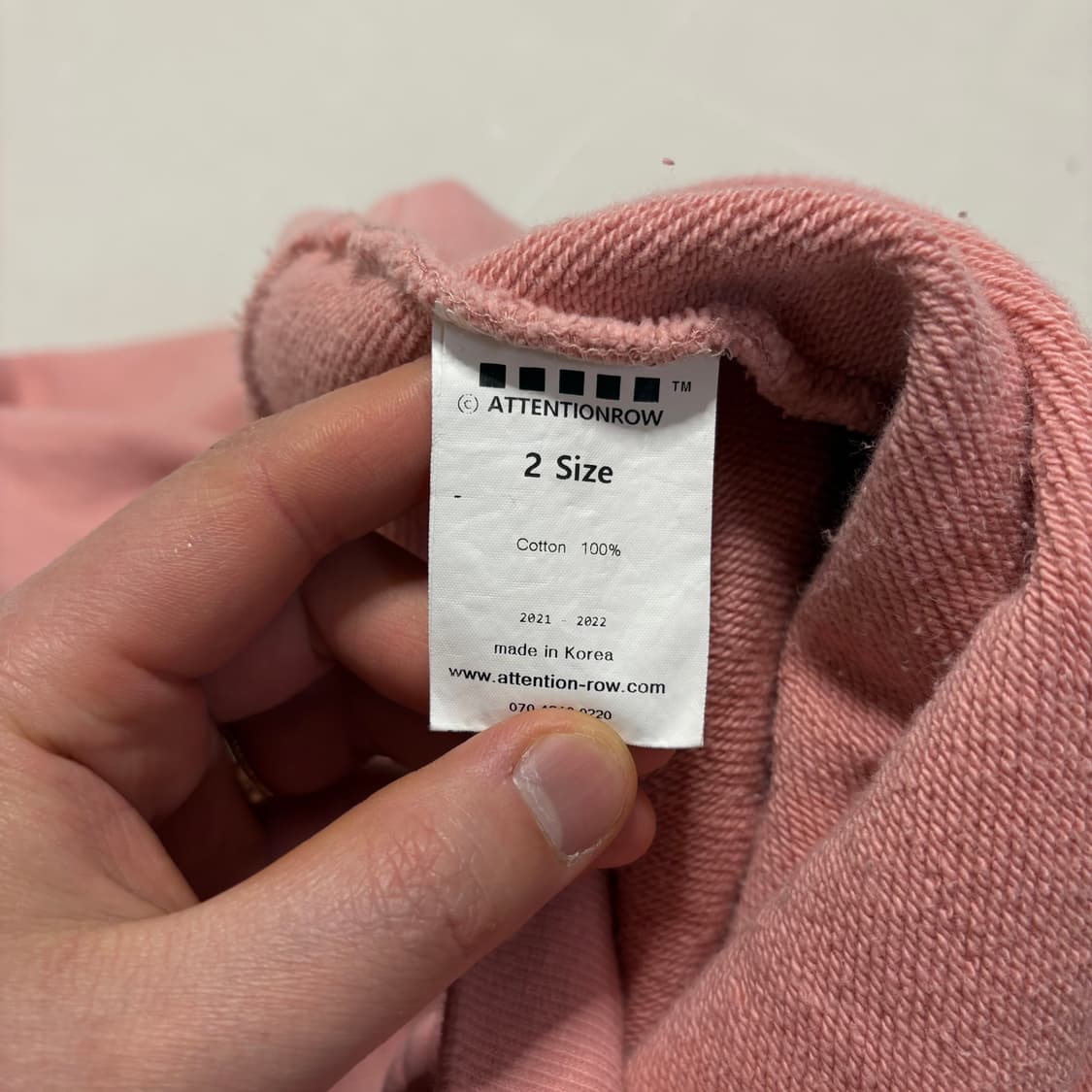 정품 어텐션로우 오버핏 무지 핑크 후드티 상품이미지6