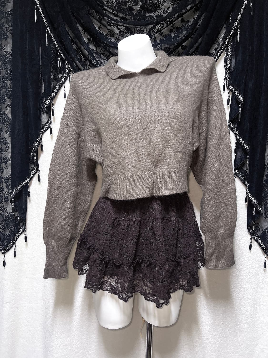 라떼갸루 너드 긱시크 브라운 크롭 앙고라니트 하구미 하치 빈티지 괴짜 상품이미지1