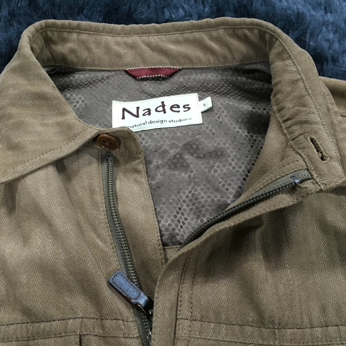 투티/0254 NADES 일본 빈티지 브라운 자켓 헤링본 패턴 가죽포켓 상품이미지4