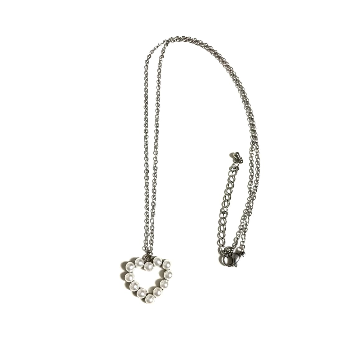 빈티지 모리걸 헤이세이 오네 갸루 진주 하트 써지컬체인 목걸이 상품이미지2