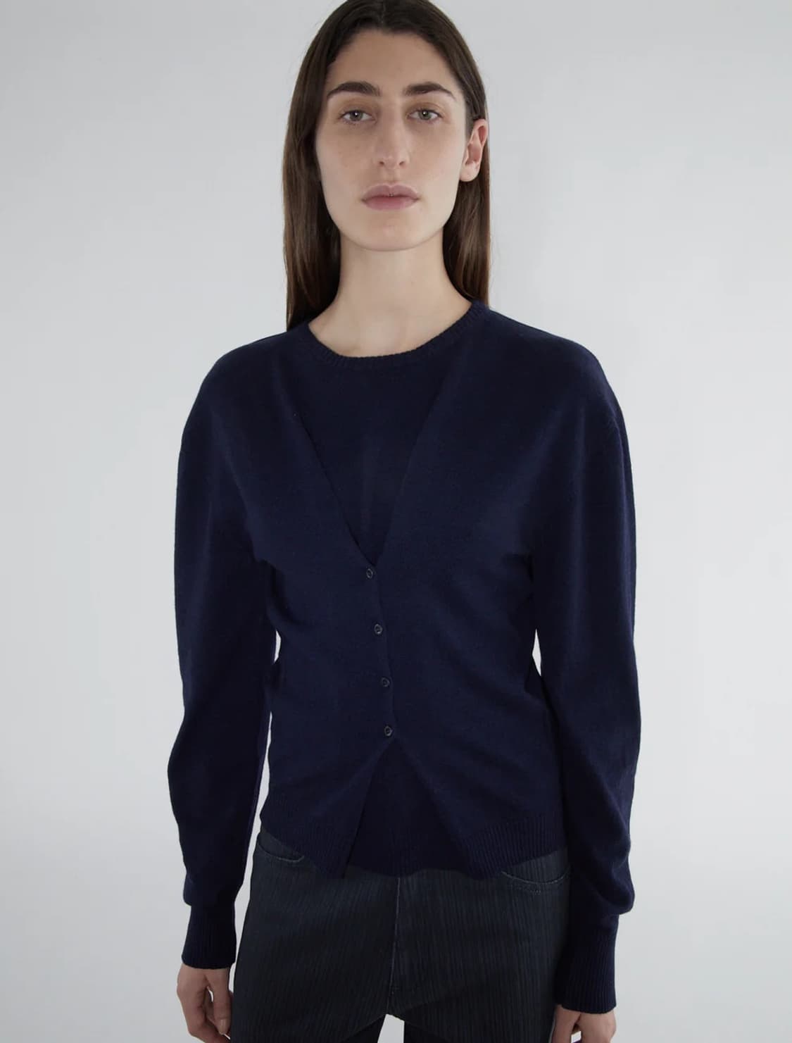 [XS,S,M]팔로마울 Clor 버튼 니트/네이비 상품이미지1