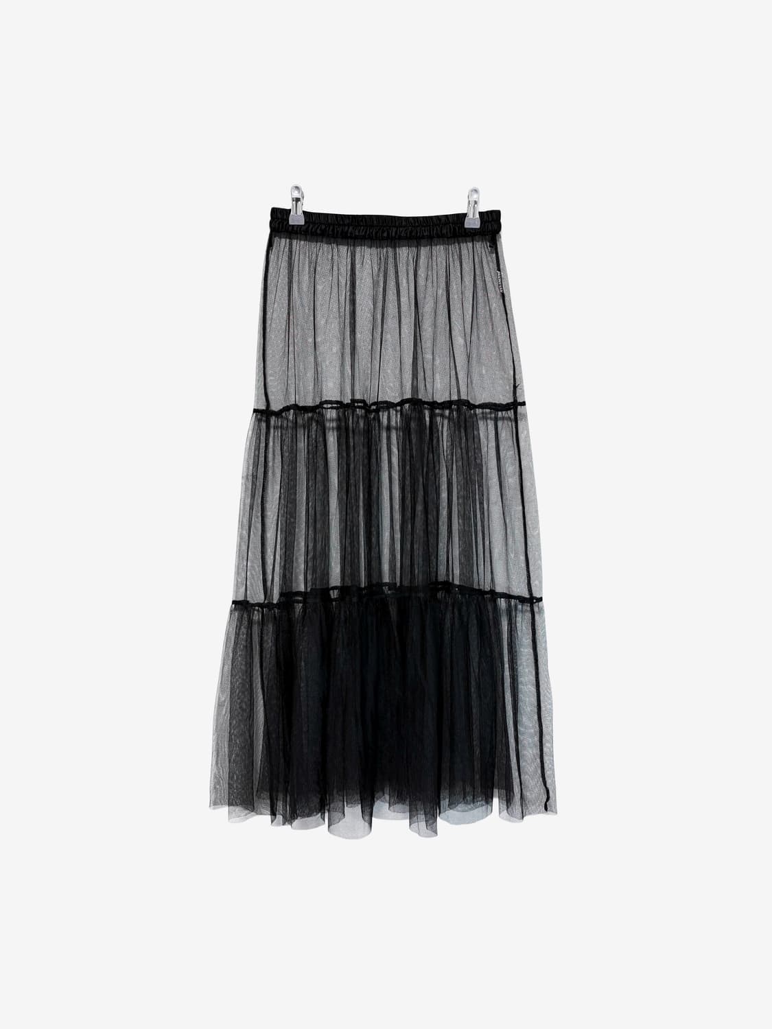 Sheer Tiered Long Skirt - Black 상품이미지4