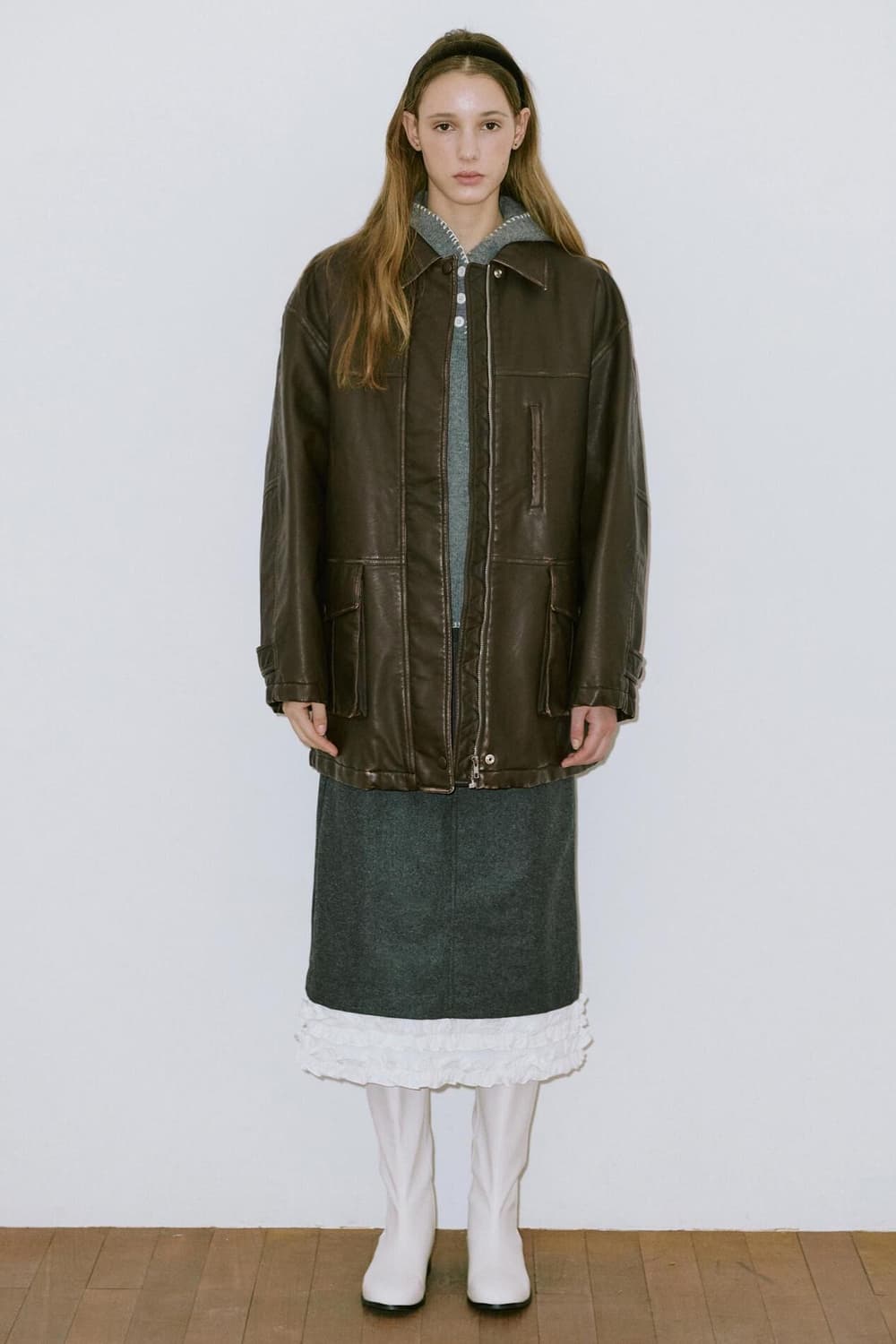Washing Leather Half Jacket - Brown 상품이미지2