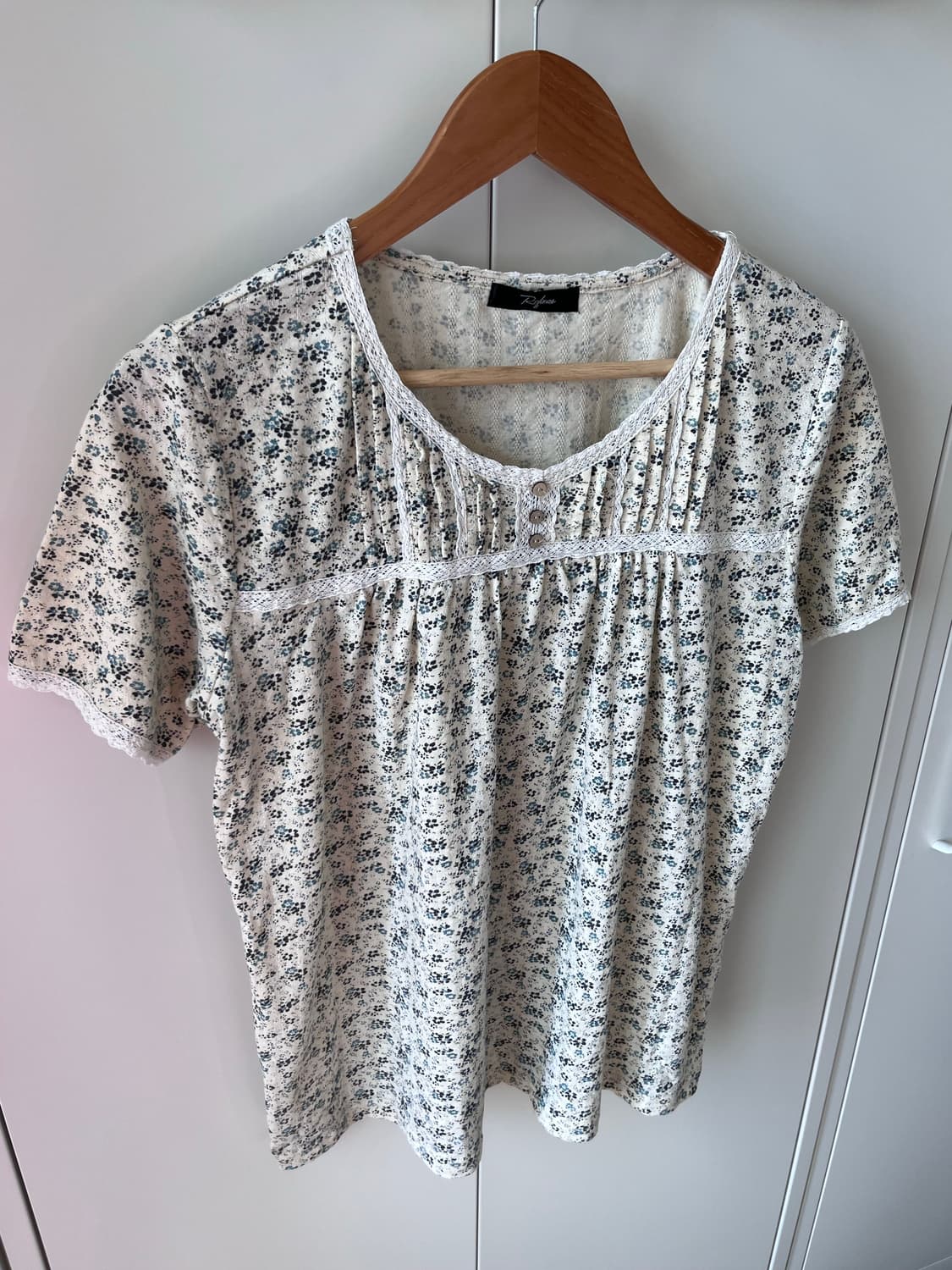 Vintage 잔꽃 단추 레이스 반팔티 상품이미지8