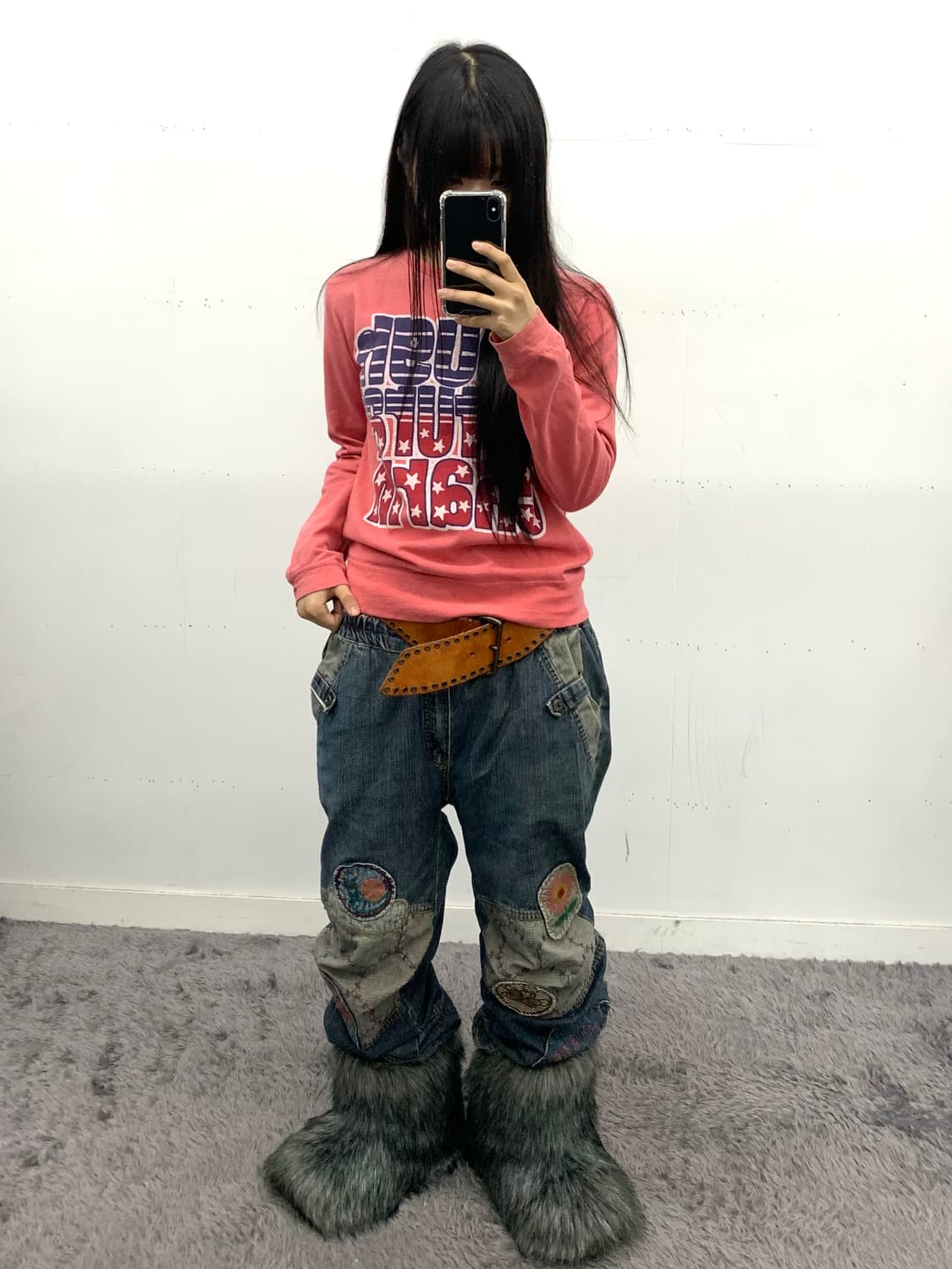 Rough nature charm 핑크 프린팅 긴팔티 상품이미지1