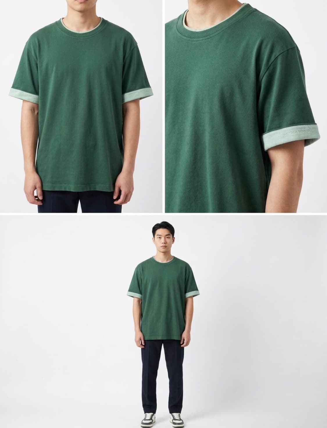 [L] 보테가베네타 남성 자수로고 더블 레이어드 릴렉스 반팔 티셔츠 그린 상품이미지2