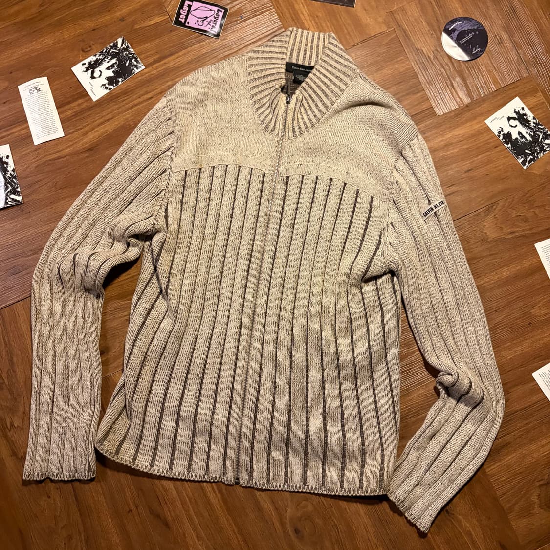 CALVIN KLEIN JEANS 골지 플리츠 니트집업 상품이미지1