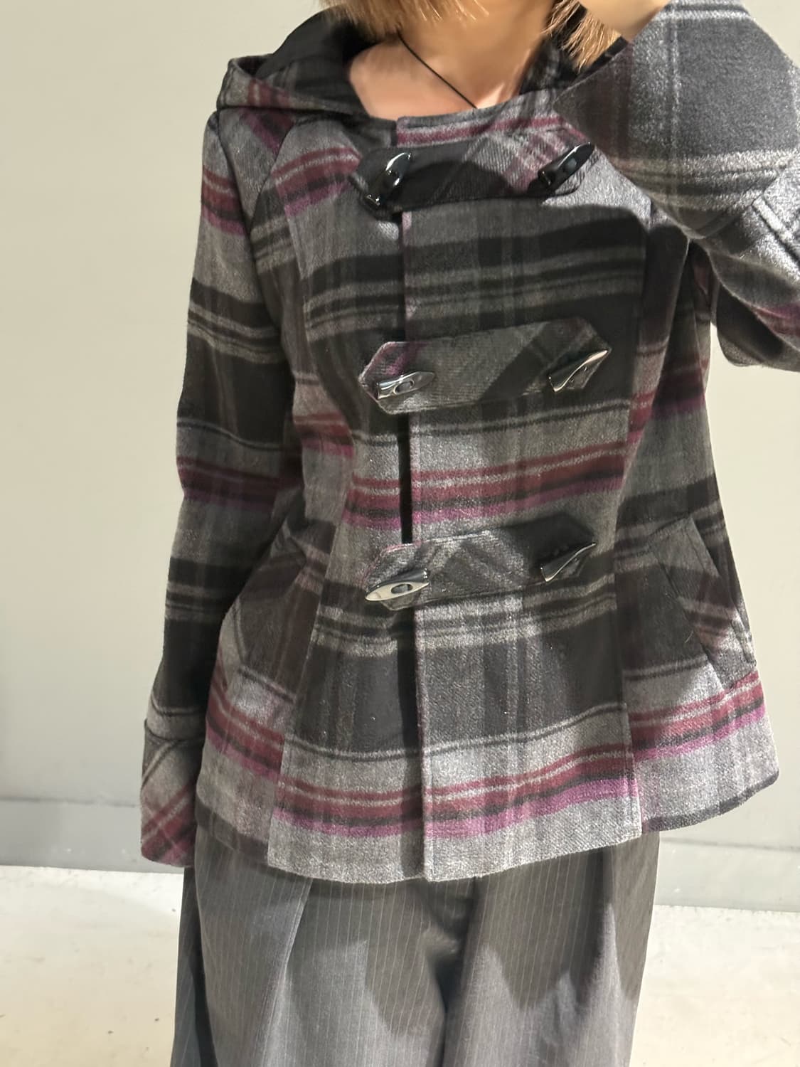 check pattern duffle button coat 상품이미지3