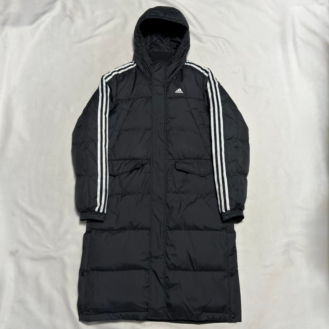L 아디다스 화이트라인 블랙 후드 롱 패딩 상품이미지2
