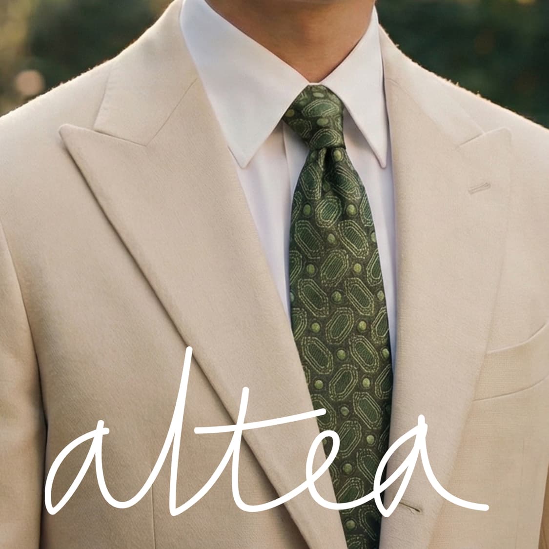 알테아 실크 올리브그린 패턴 넥타이 8.8cm A+등급 K2180 상품이미지1
