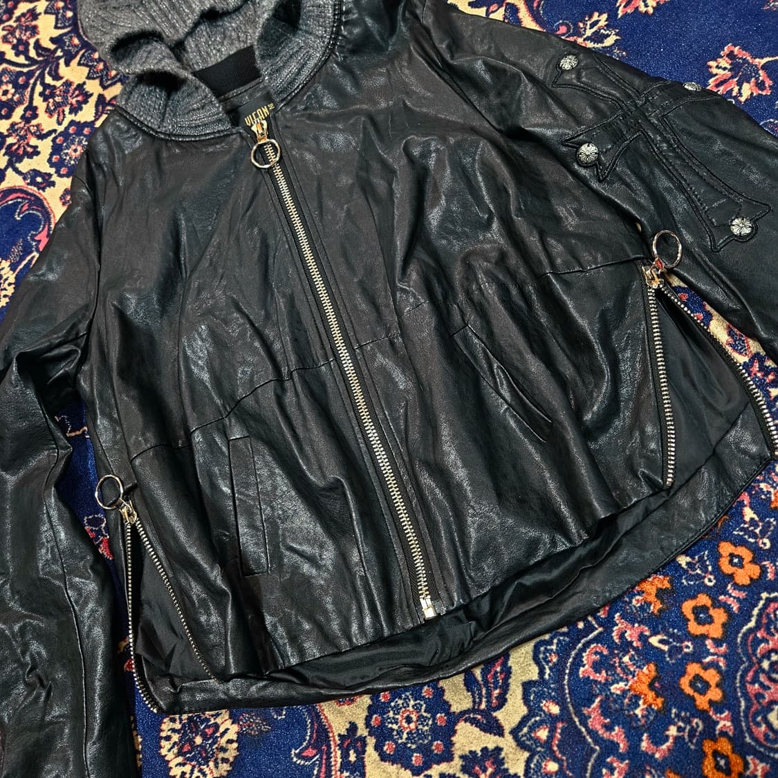 Vintage 가죽 패치 디테일 라이더 자켓 상품이미지4
