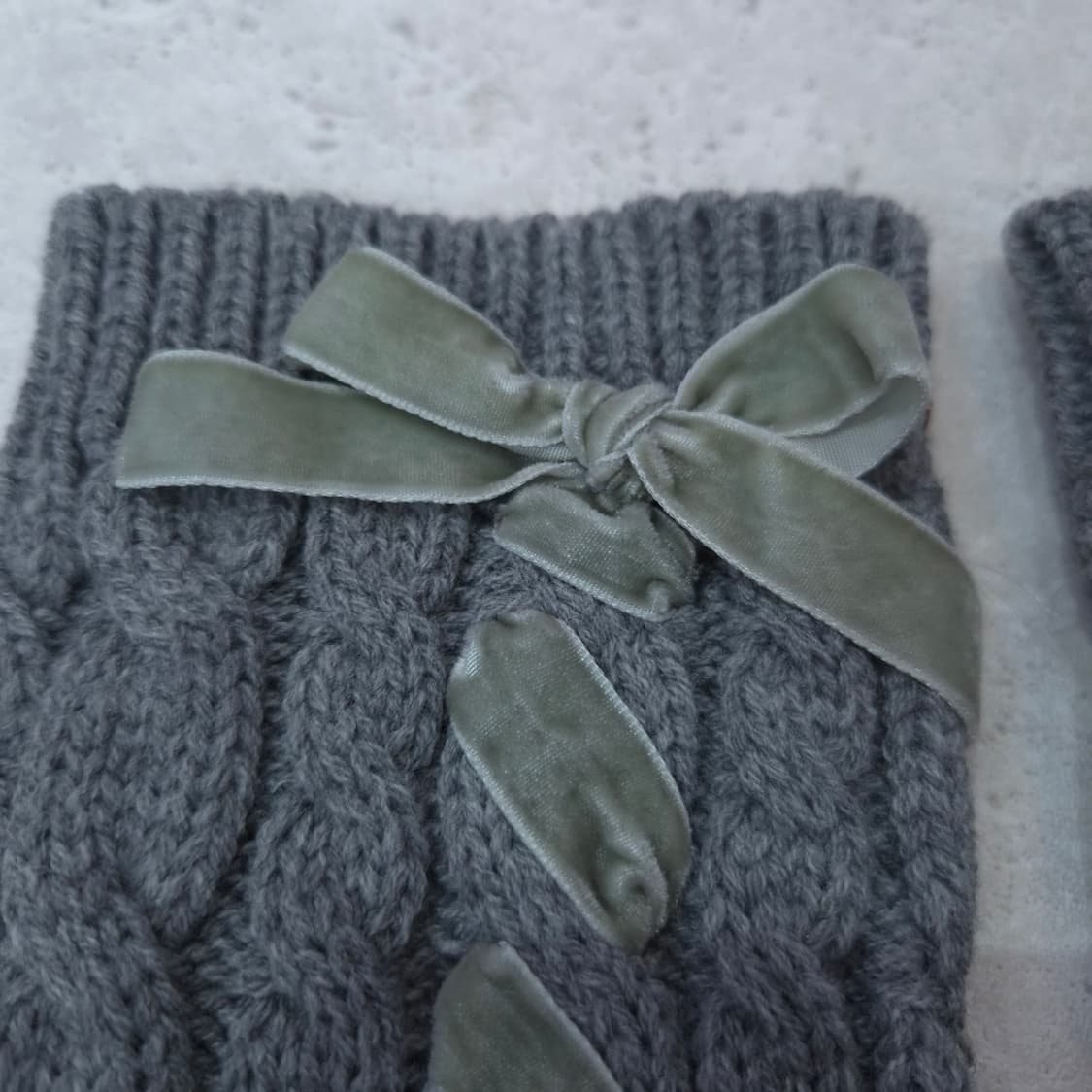 일본제 레이 꽈배기 니트워머 벨벳리본 상품이미지3