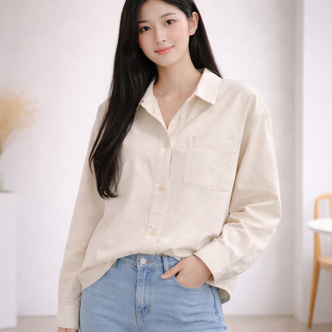 스튜디오 톰보이 코튼 투포켓 셔츠 자켓 아이보리 상품이미지2