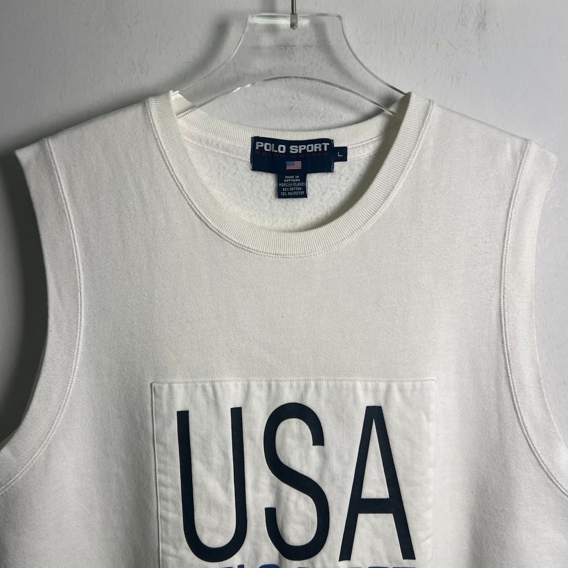 90's 폴로 스포츠 오리지널 빈티지 USA 성조기 슬리브리스 베스트 L 상품이미지5