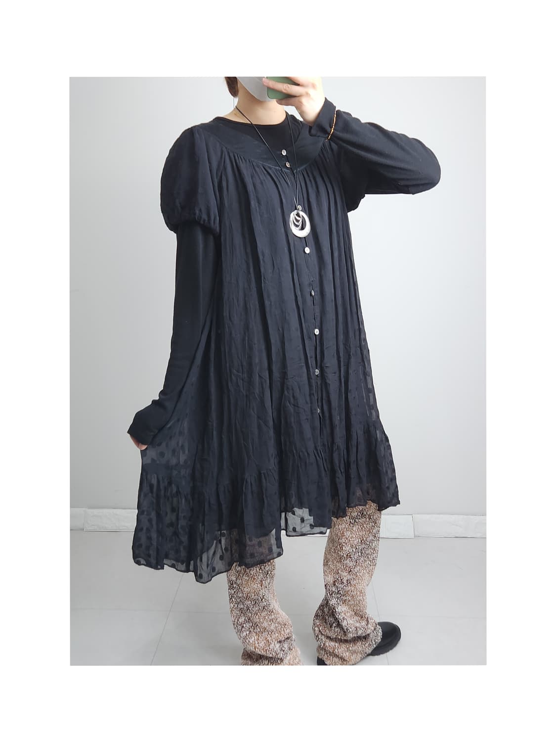 도트 퍼프 롱 블라우스 상품이미지1