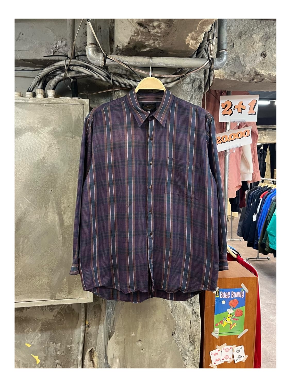 빈티지 울 체크 셔츠 퍼플 L #csz3395 상품이미지1