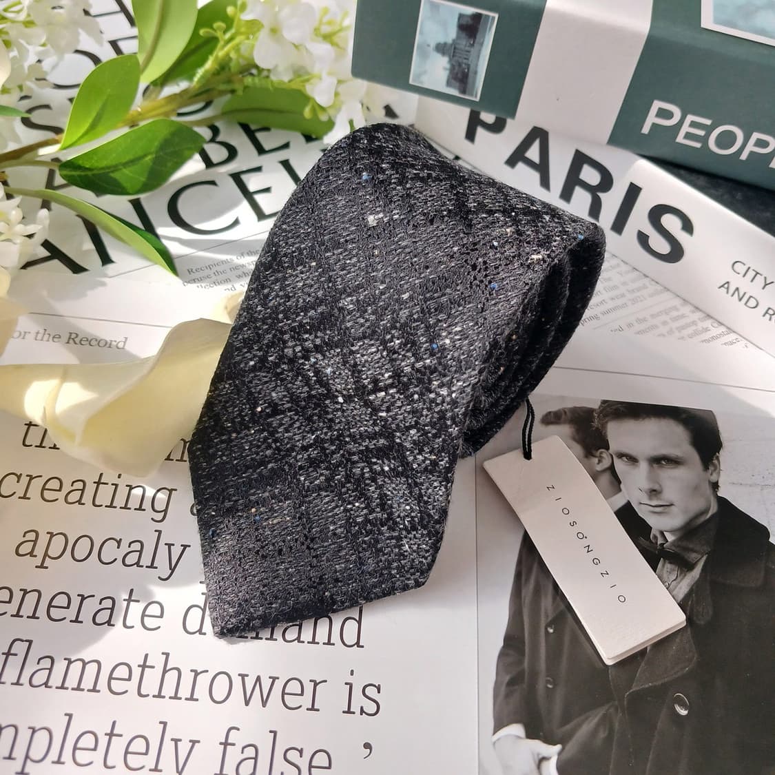 지오송지오 실크 블랙 텍스처 넥타이 7.8cm 새상품 E790 상품이미지1