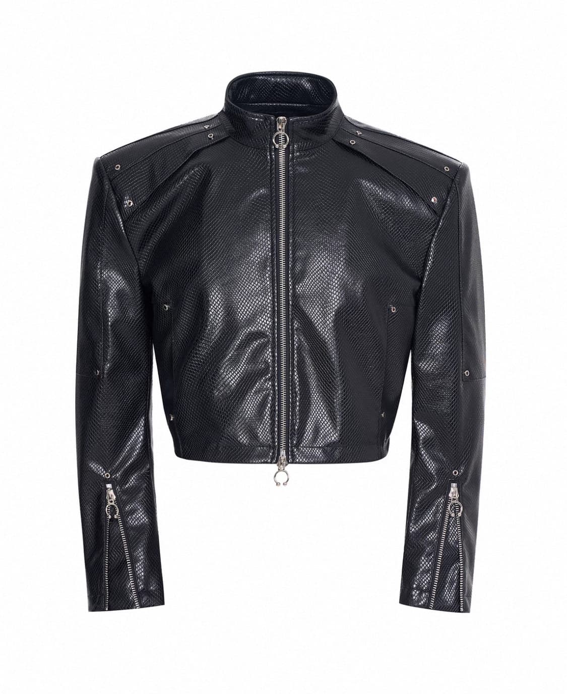 파워숄더 지퍼 디테일 레더 봄버 자켓 상품이미지2