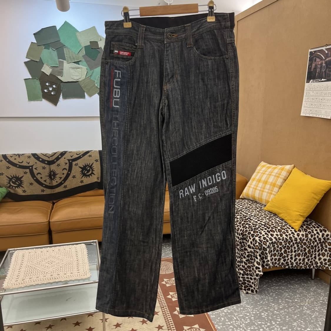 푸부 올드스쿨 레트로 스트릿 펑크 레터링 데님팬츠 30인치 C10165 상품이미지3