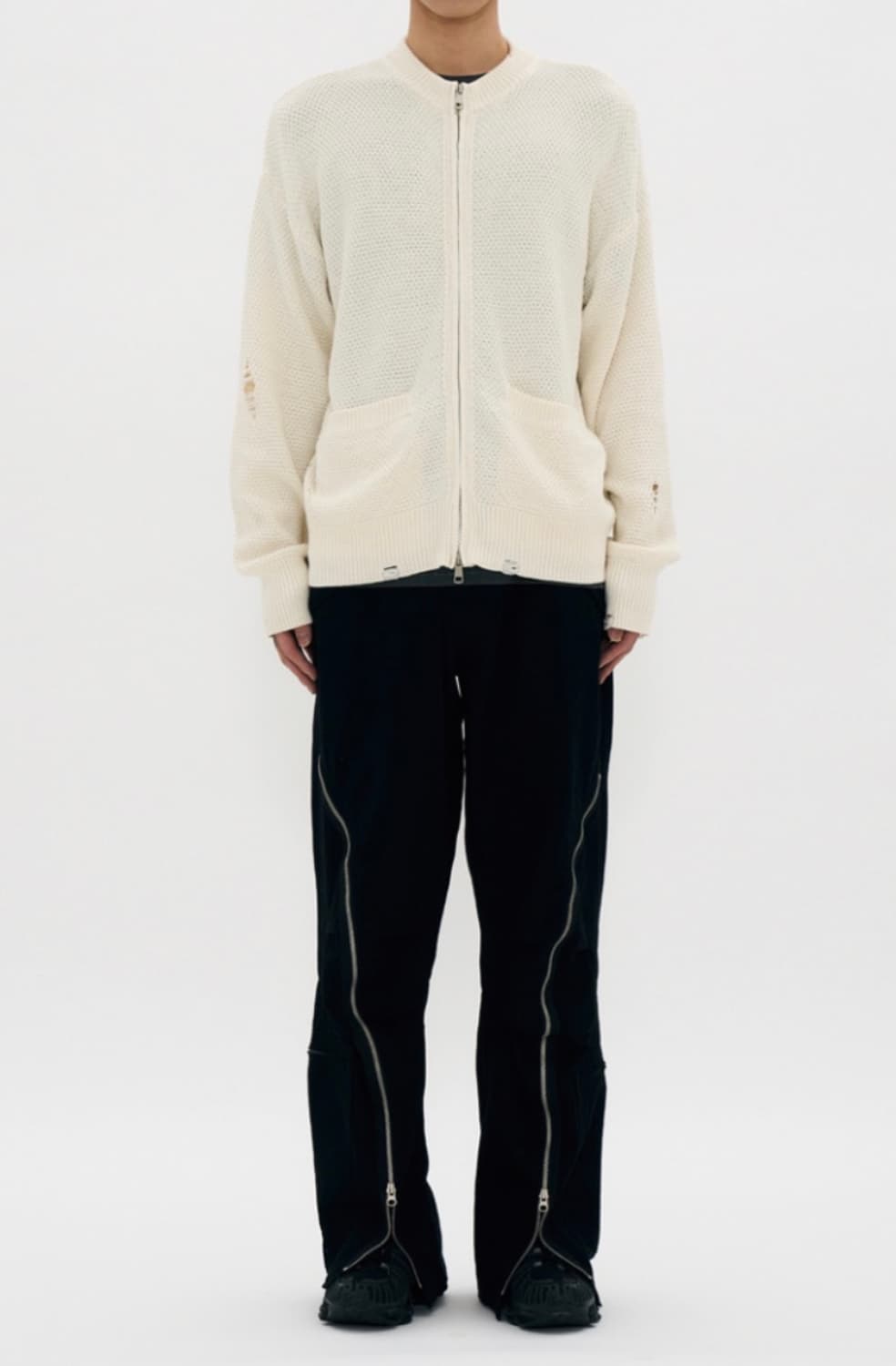 [M] 감마갤러리 데미지 니트 가디건 아이보리,블랙 상품이미지2