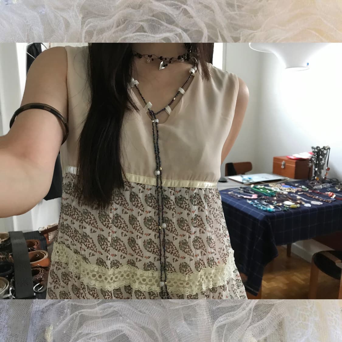 vintage pattern bead sleeveless  상품이미지1