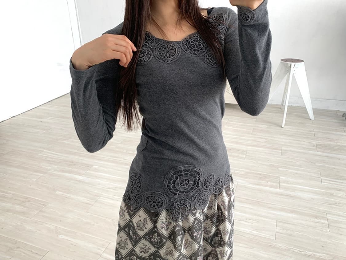 Charcoal Crochet Detail Long Sleeve 상품이미지6