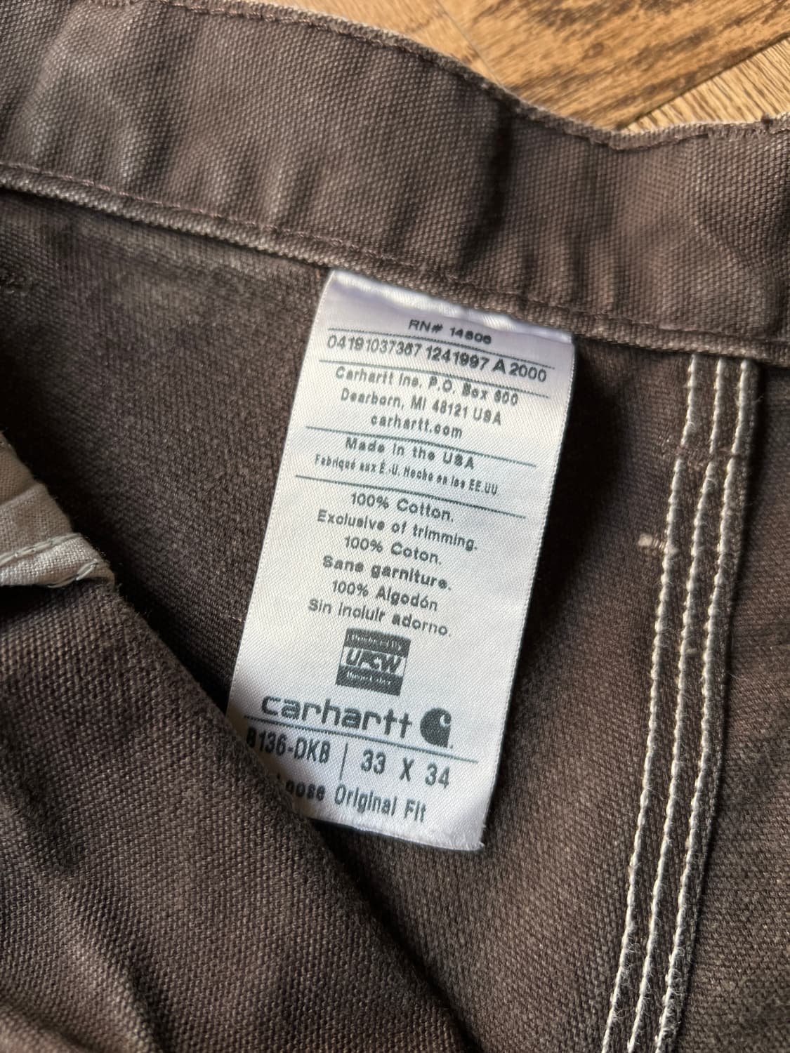 [33]칼하트 USA Made 빈티지 페이딩 다크브라운 더블니 워크 팬츠 상품이미지4