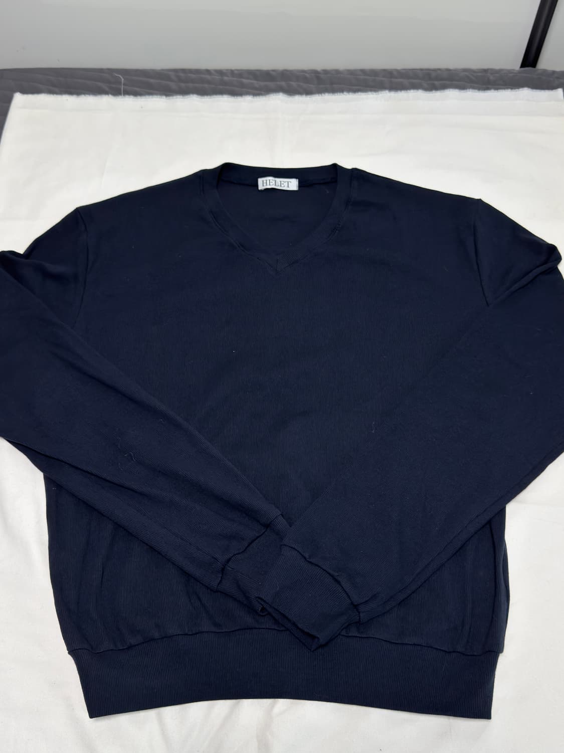 헬렛 / 리브드 레귤러 크롭 브이넥 롱슬리브 (블루) / L 상품이미지2