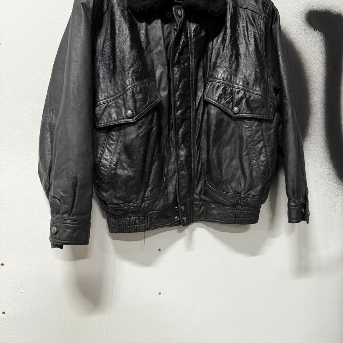 VTG 빈티지 퍼 카라 탈부착 100% 소가죽 크롭 블루종 자켓 상품이미지4