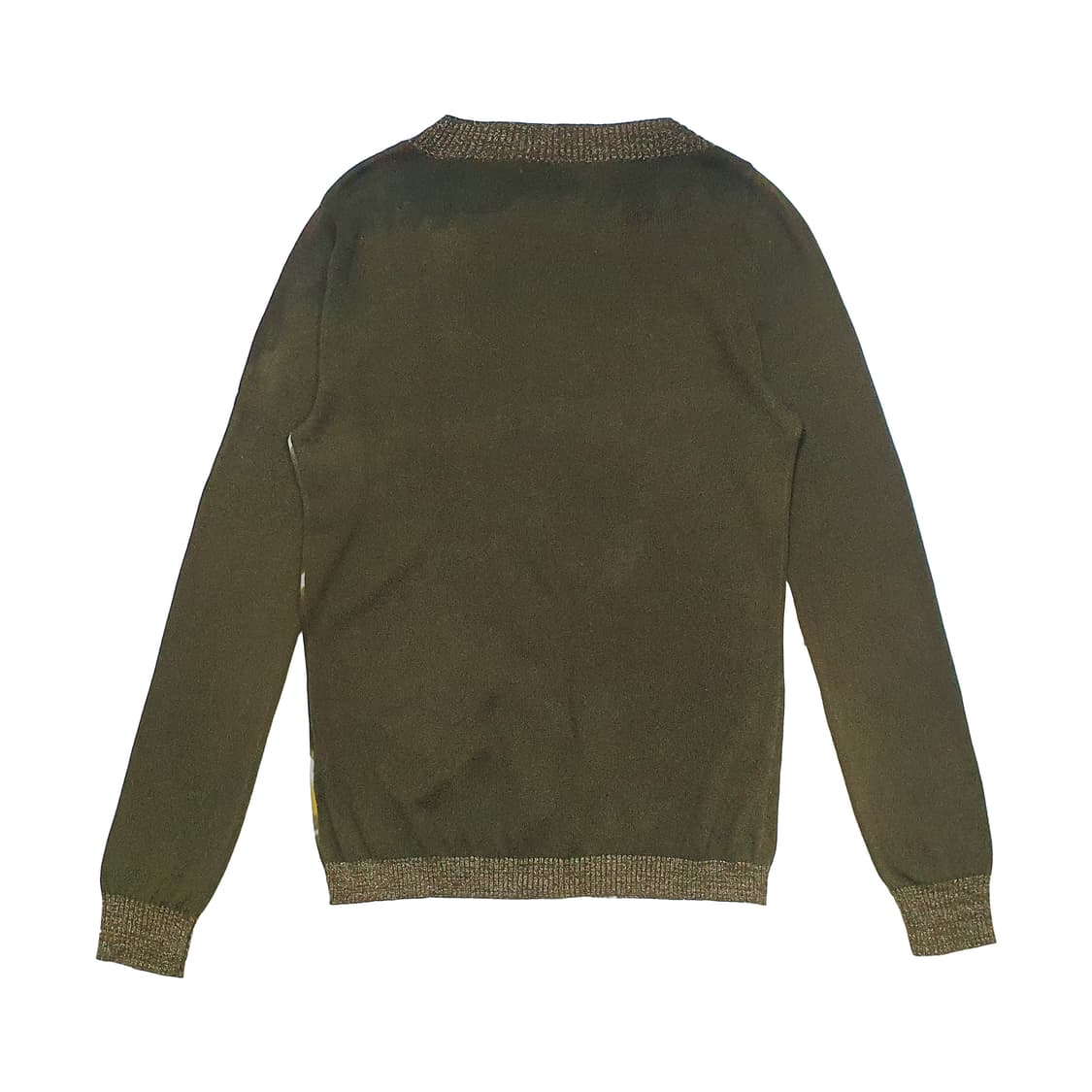 언발 넥 메탈릭 플라워 니트 스웨터 카키 상품이미지3