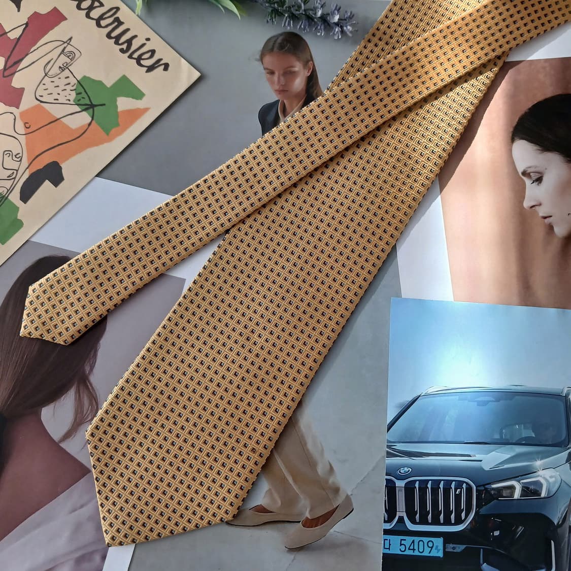 아쿠아스큐텀 실크 기하 패턴 넥타이 9.3cm A+등급 A19046
 상품이미지3