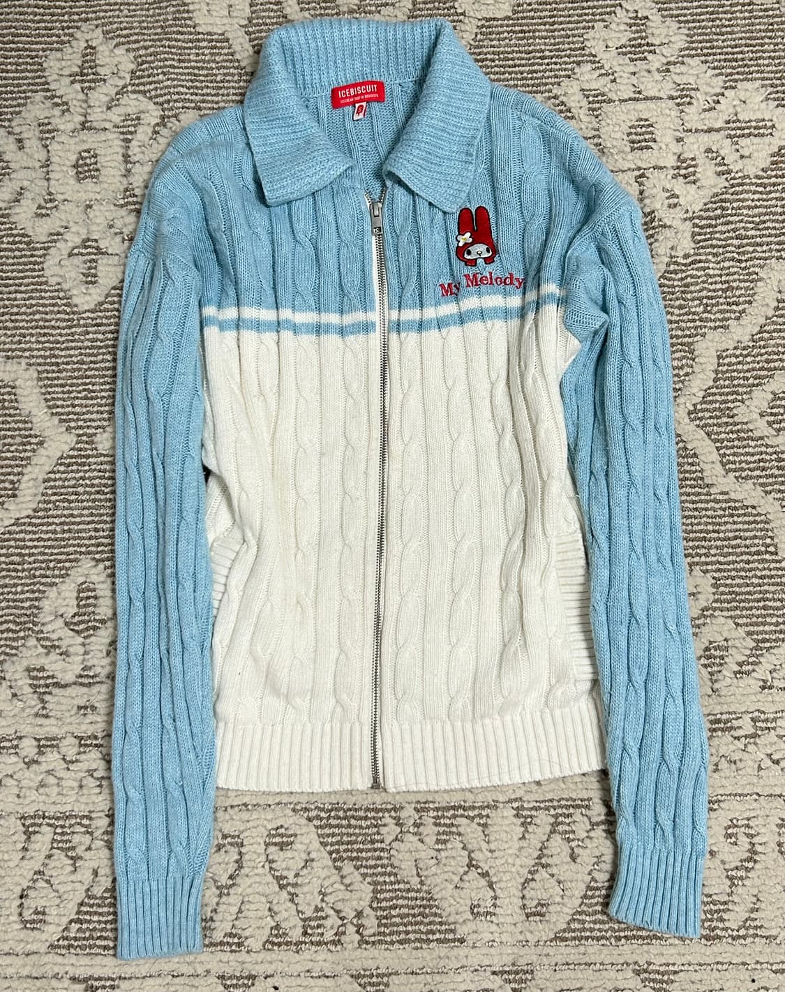 마이멜로디 소라색 니트집업 키치 너드 상품이미지1