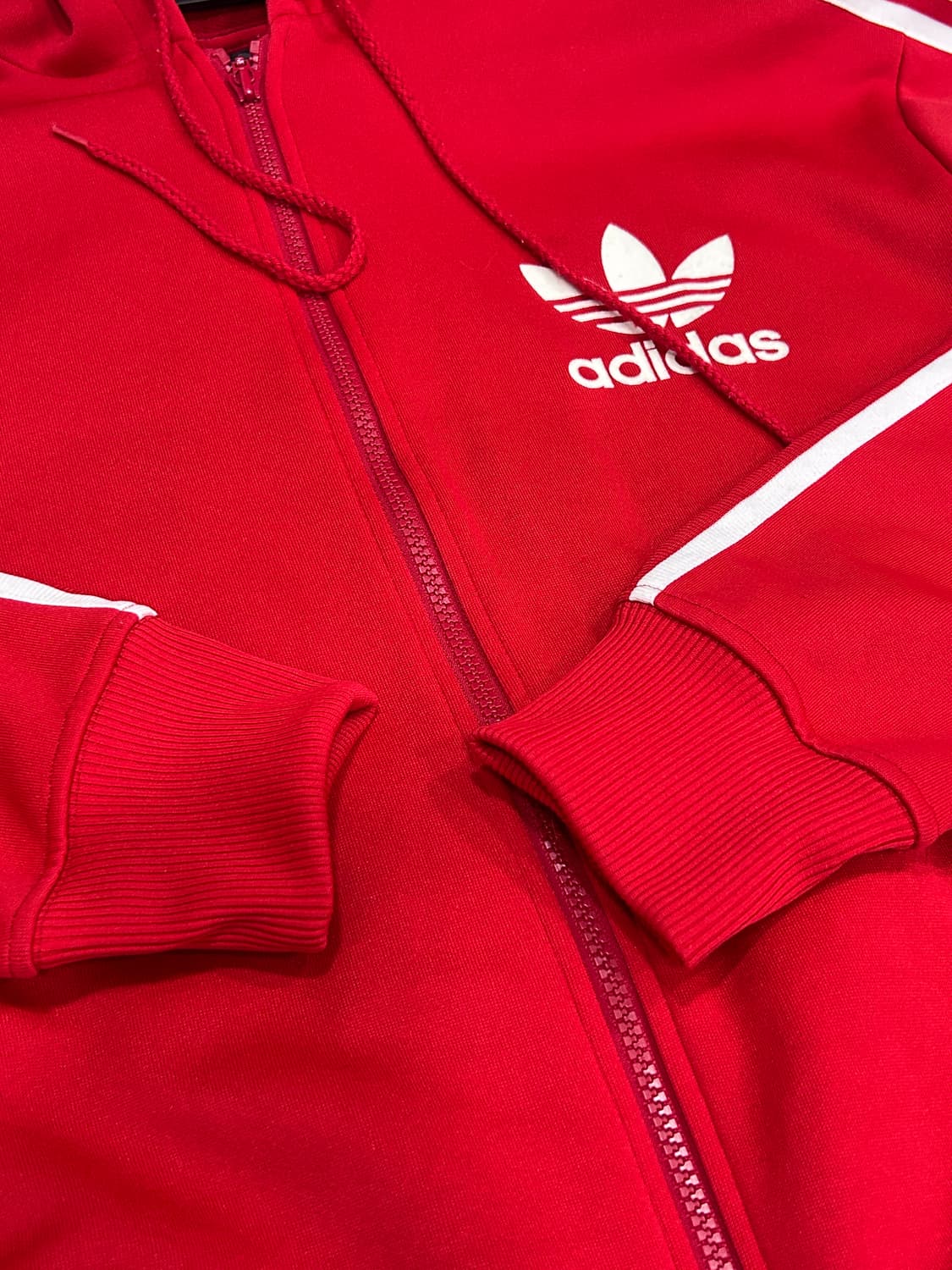 [M] 아디다스 올드스쿨 빨흰 후드 져지 집업 남성 M사이즈 상품이미지8