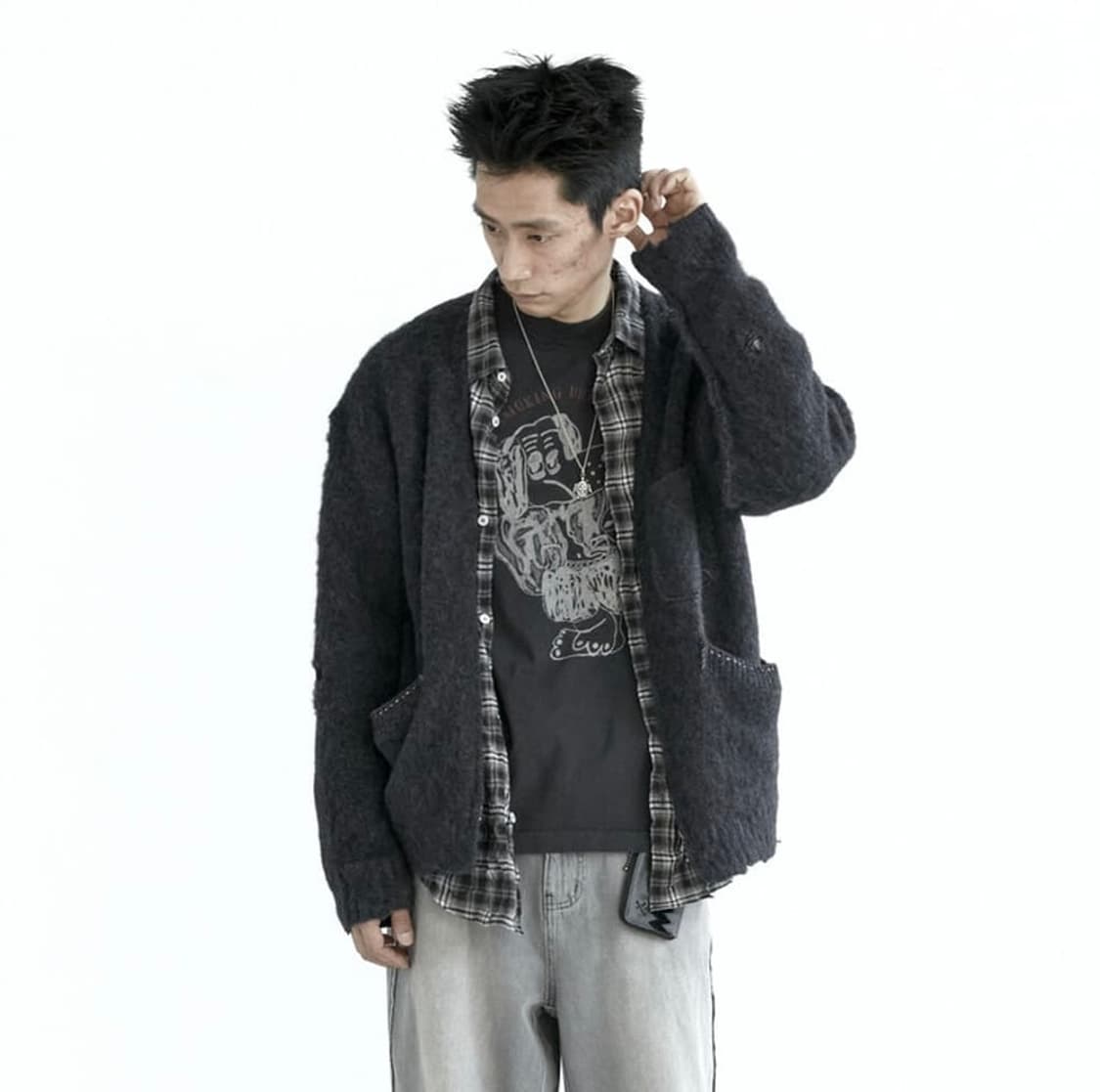 4) 폴리테루 모헤어 집 가디건 블루차콜 상품이미지1