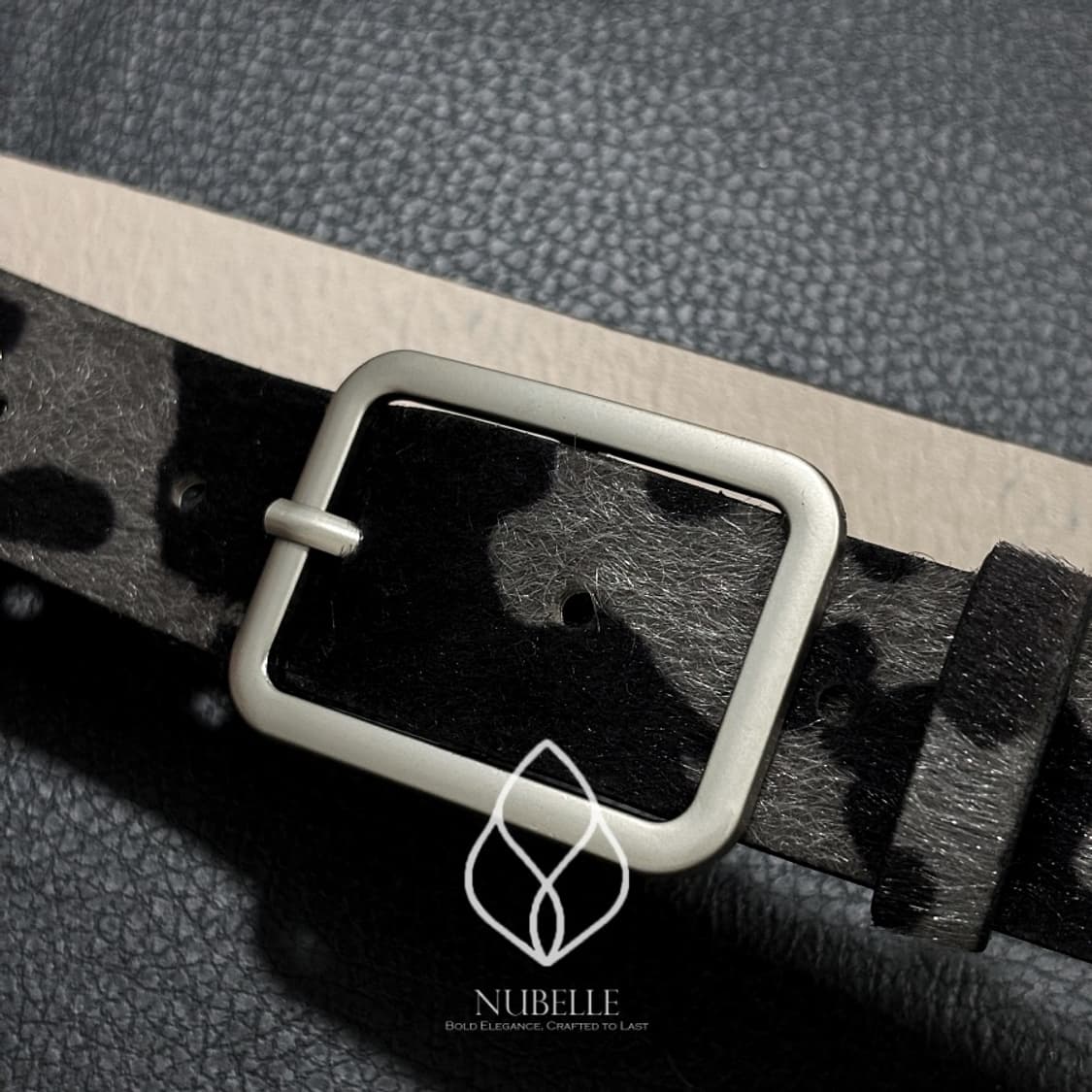 🌗 Cow hair belt / 카우 송치털 호피 벨트 차콜 상품이미지3