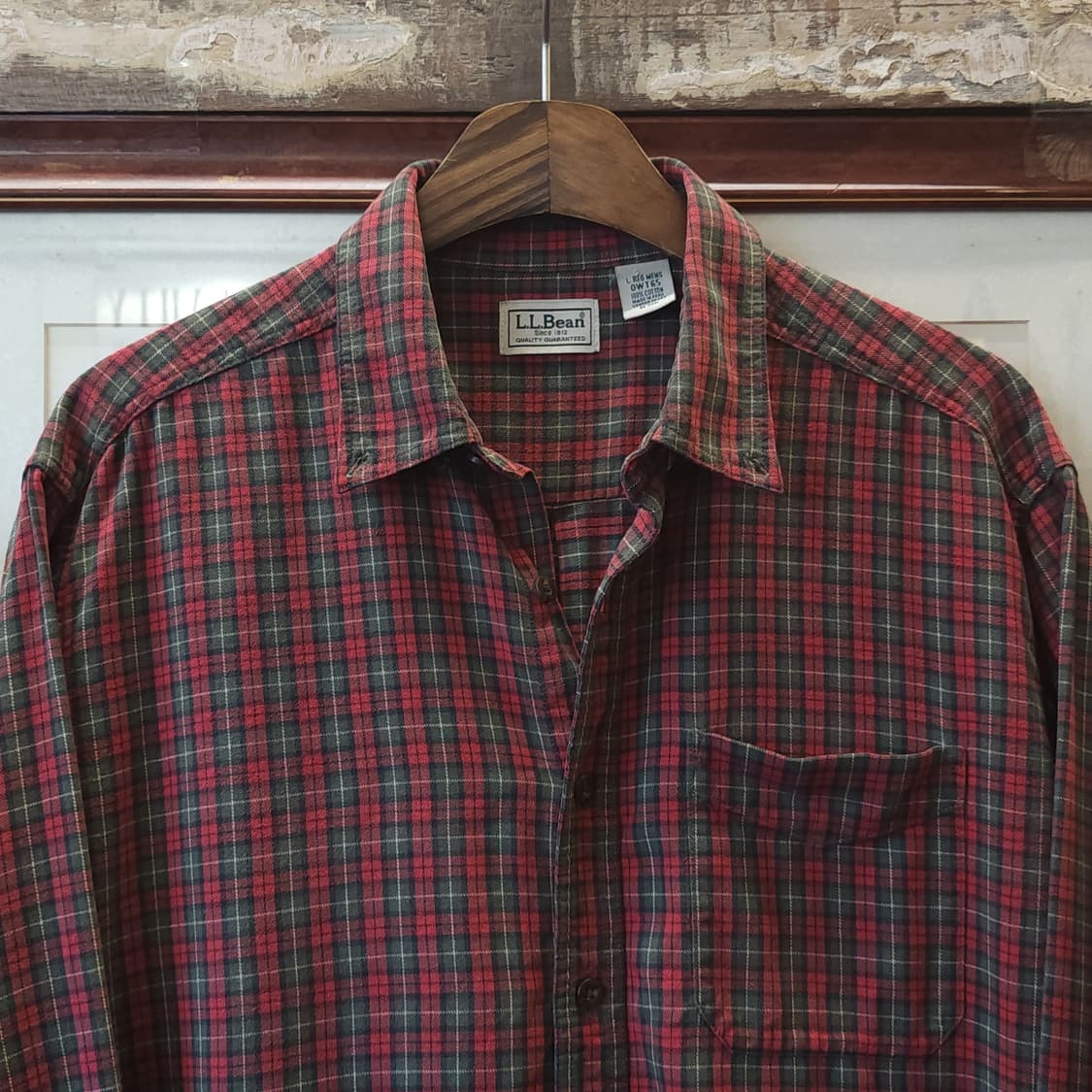 90s 엘엘빈 체크셔츠 플란넬 셔츠 헤비코튼 워크셔츠 우드맨 레드 L 상품이미지5