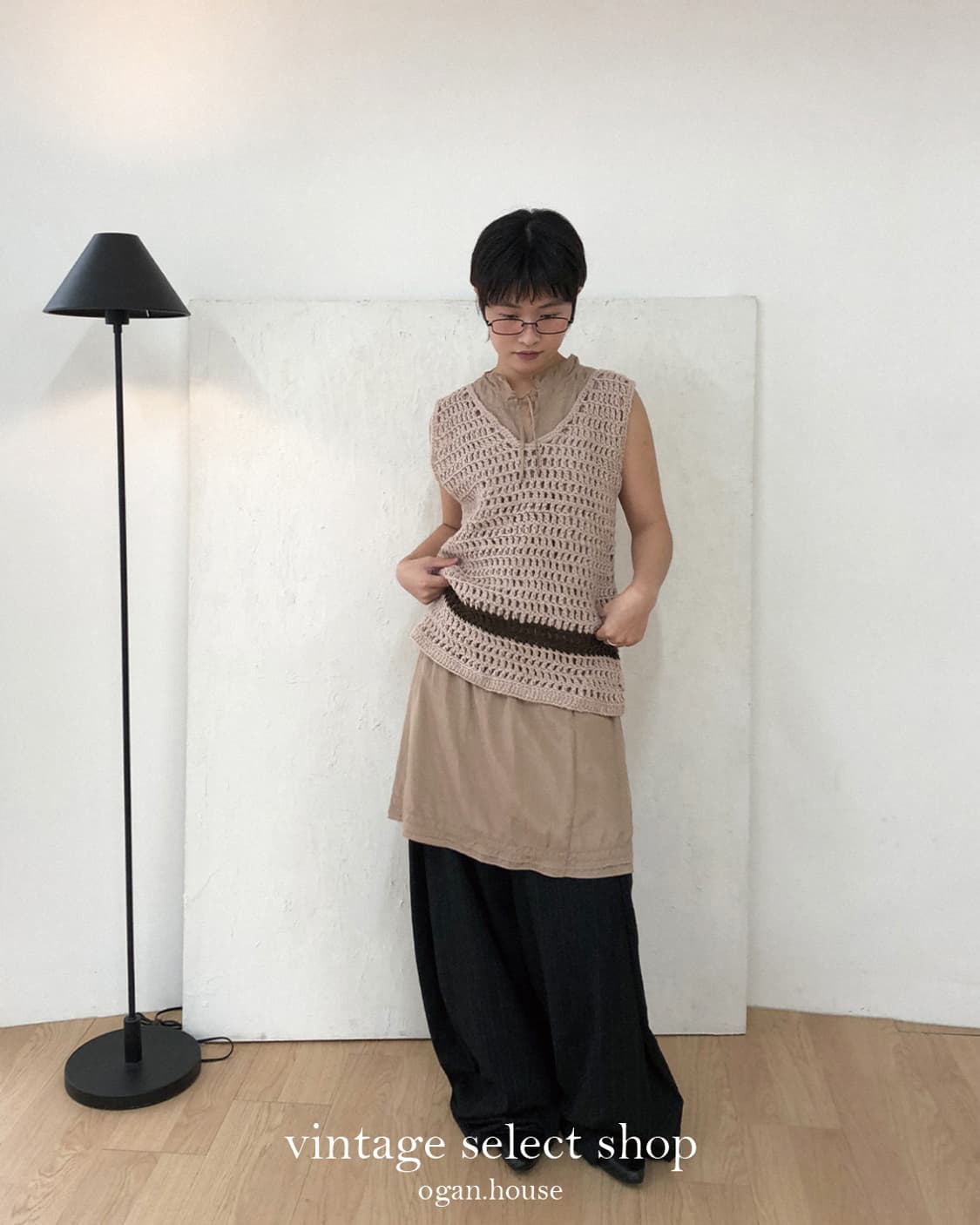vintage chestnut crochet knit vest 상품이미지3