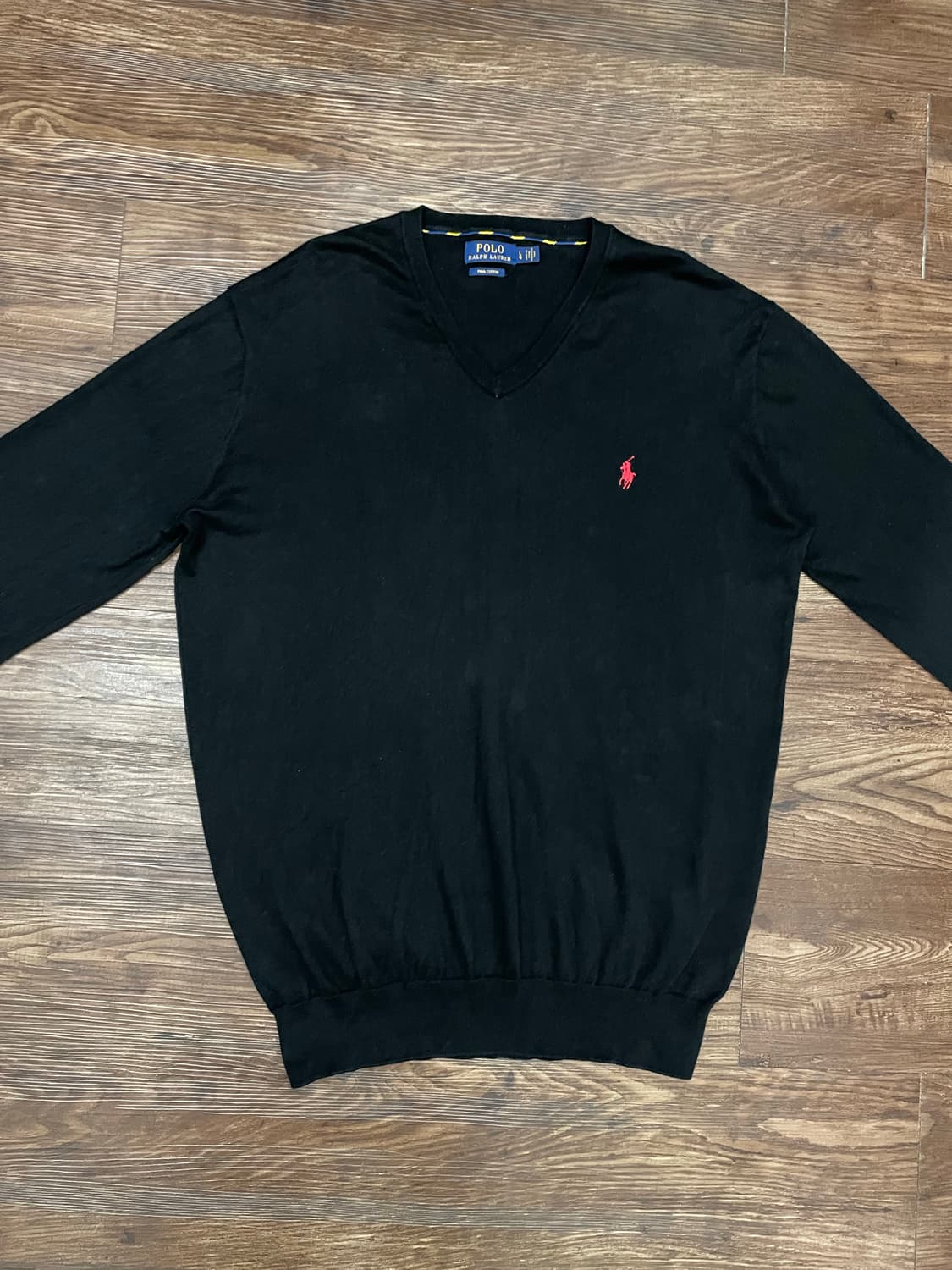 폴로 랄프로렌 피마코튼 브이넥 니트 스웨터 블랙 상품이미지1