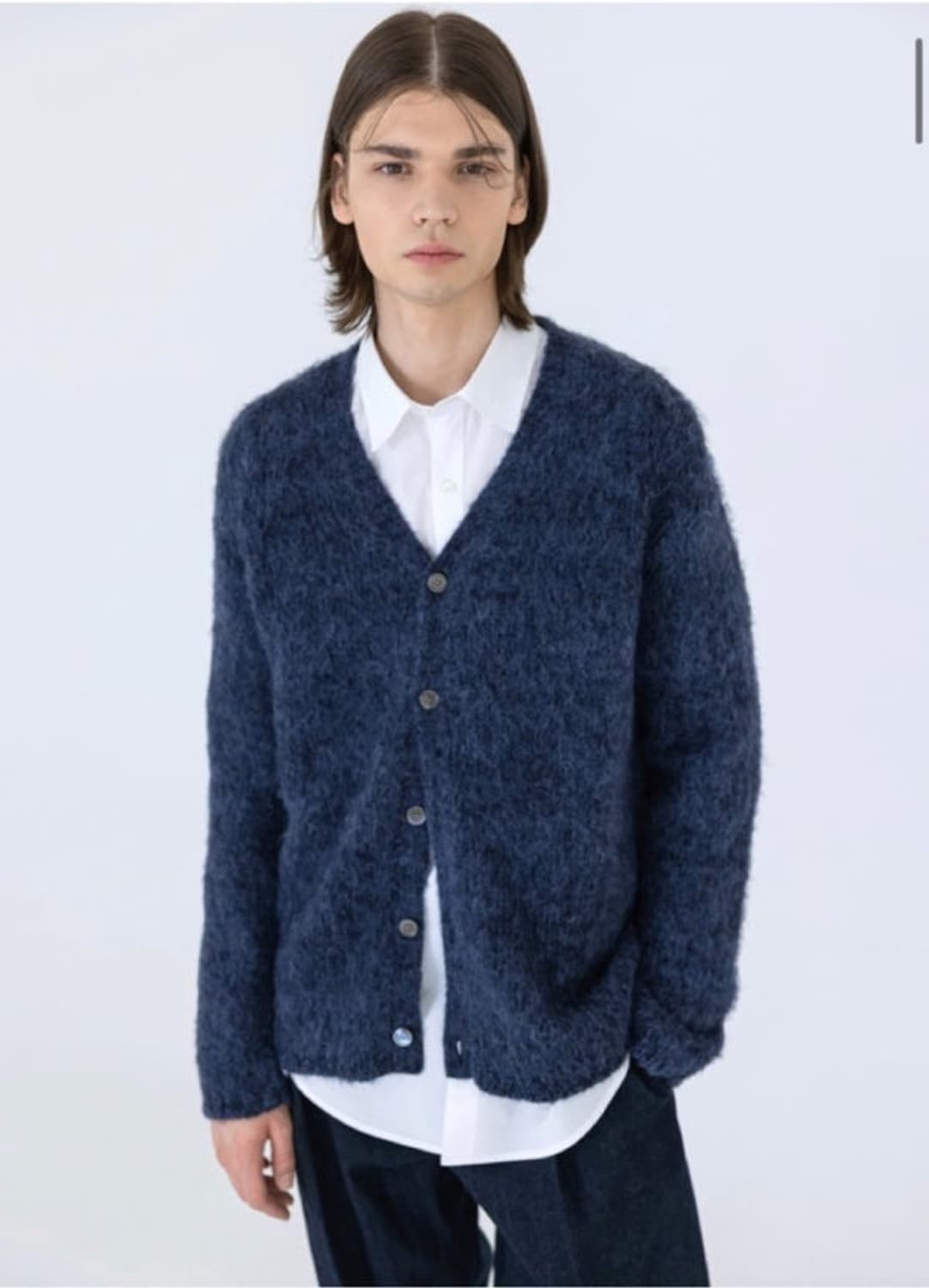 벨리에 모헤어 브이넥 가디건 네이비 상품이미지1
