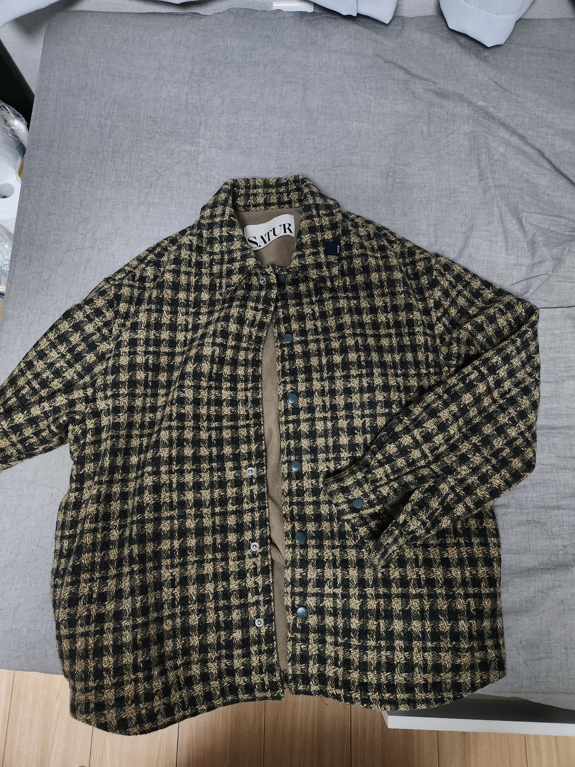 SATUR 체크 플리스 셔츠 자켓 카키 상품이미지1