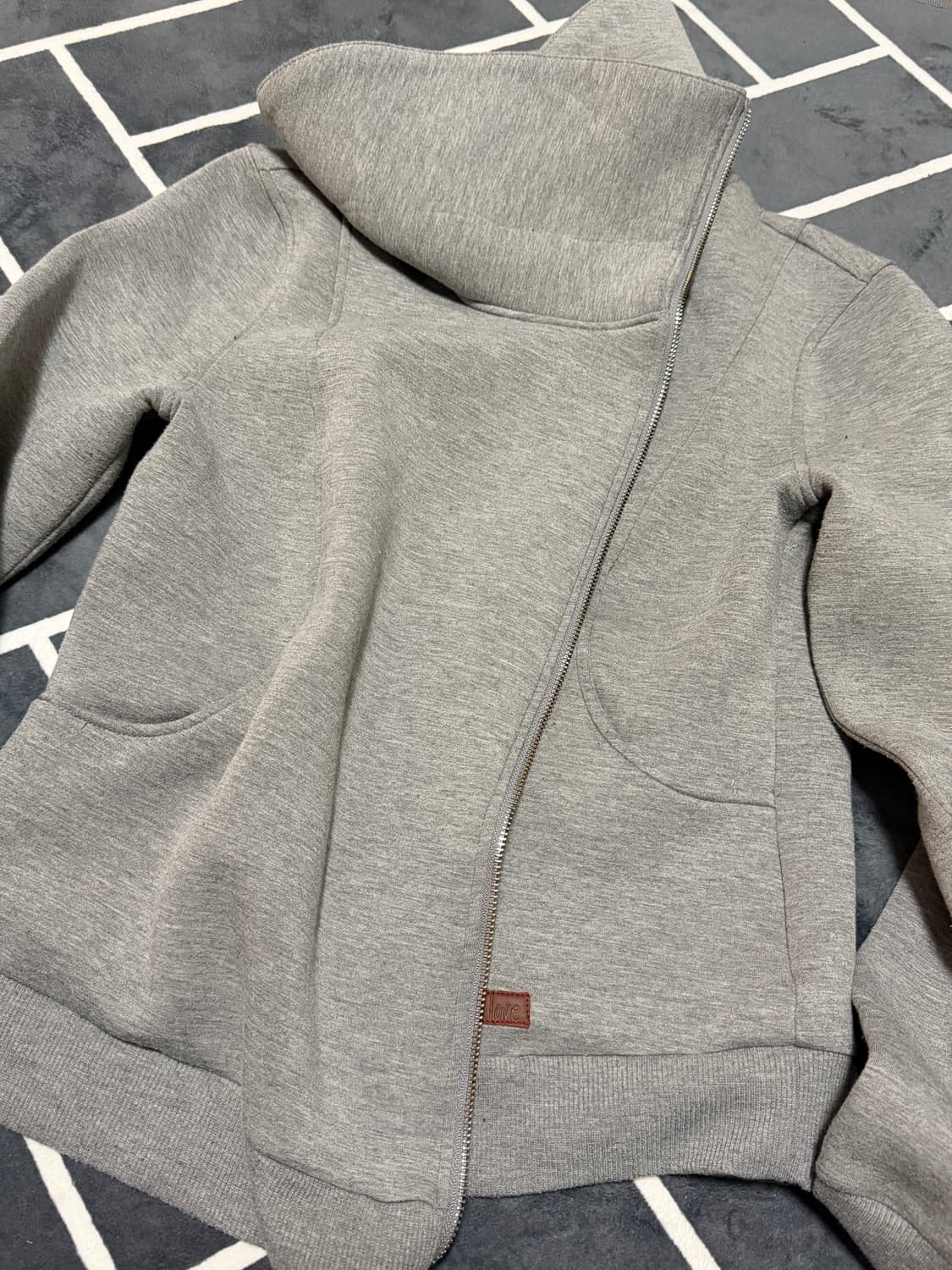 큐빈 큐빈티지 릭오웬스깔 릭깔 사선 후드집업 그레이 상품이미지3